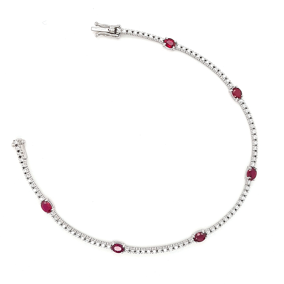 18ct White Gold Diamond and Ruby tennis bracelet | Fosters Jewellers
