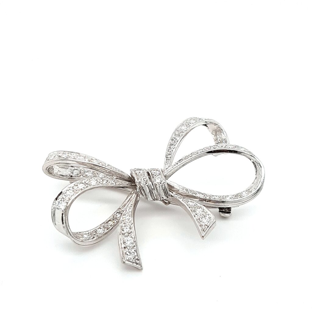 18ct White Gold Diamond set bow brooch | Fosters Jewellers